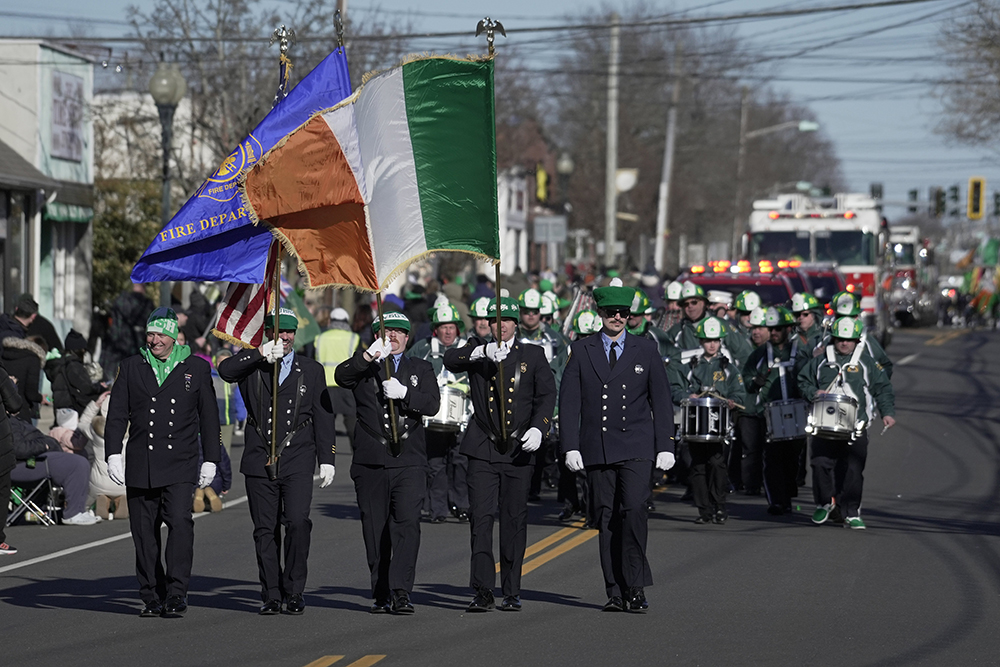 Members of a fire department honor guard march in the 60th annual St. Patrick's Day Parade in East Islip, N.Y., March 2, 2025. The feast of St. Patrick, patron of Ireland, is March 17. (OSV News/Gregory A. Shemitz)